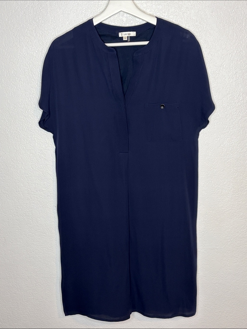 Tyler Boe Navy Popover Silk Shirt Dress Size Small Minimalist Effortless